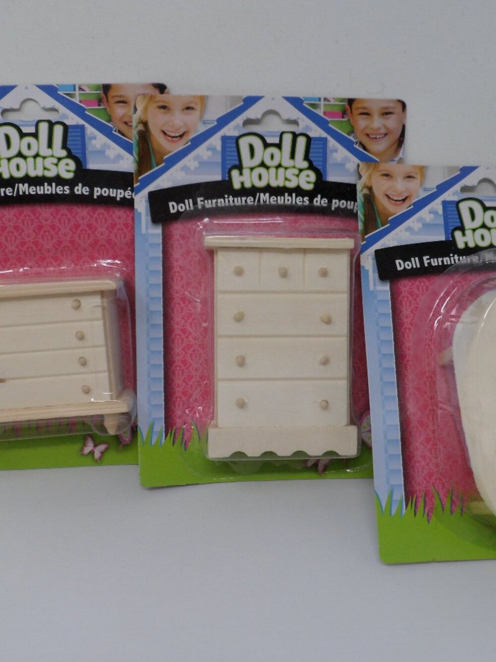 Doll House Furniture - (2) Dressers & Table - Unfinished Wood Type